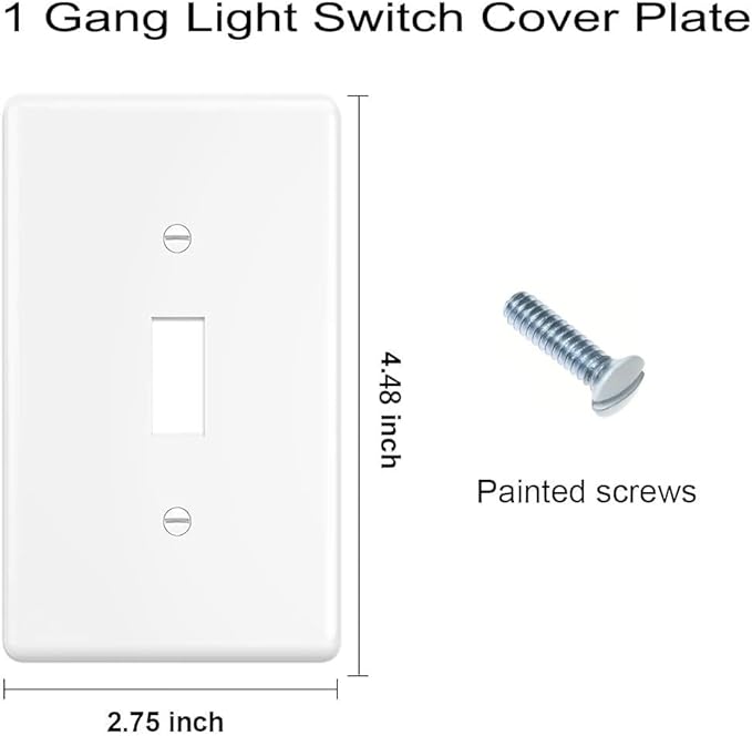 ZEFTV Toggle Light Switch Wall Plates 1-Gang Switch Electrical Cover Plate Unbreakable Thermoplastic Faceplate, White (100 Pack)