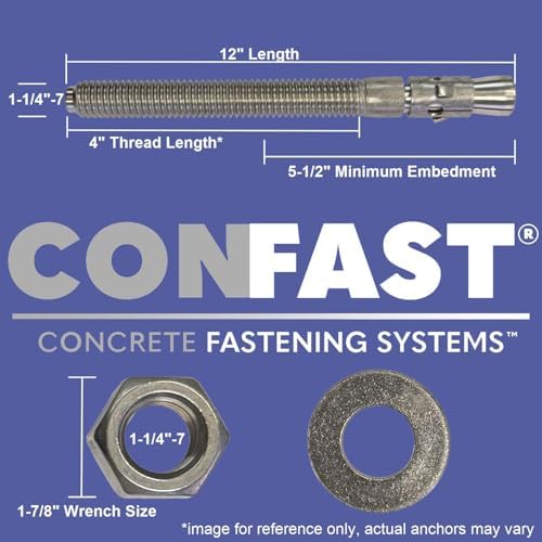 CONFAST 1-1/4" x 12" Wedge Anchor Zinc Plated (Box of 5)