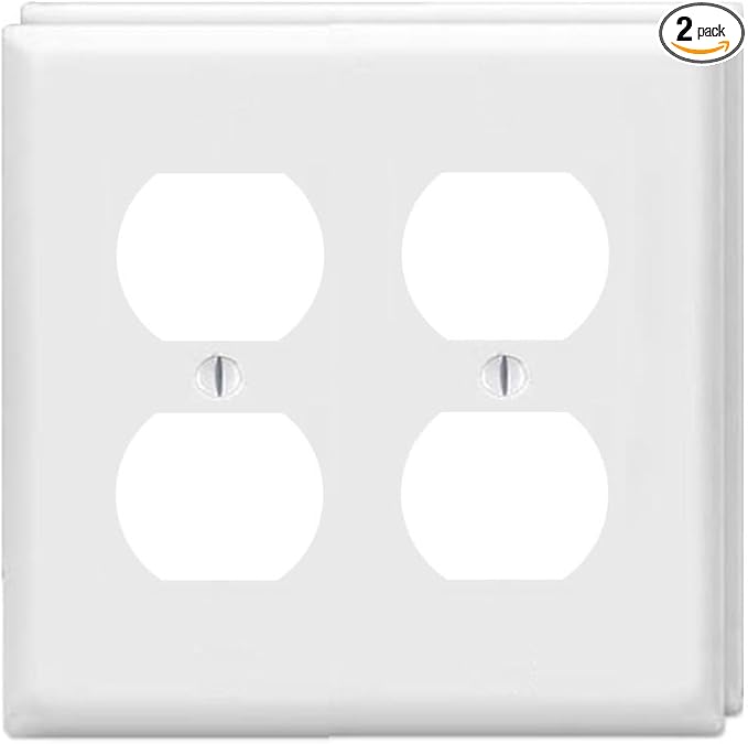 ZEFTV Duplex Outlet Cover Wall Plates 2-Gang Switch Outlet Electrical Cover Plate Unbreakable Thermoplastic Faceplate for Light Receptacle Outlet Switch, White (2 Pack)