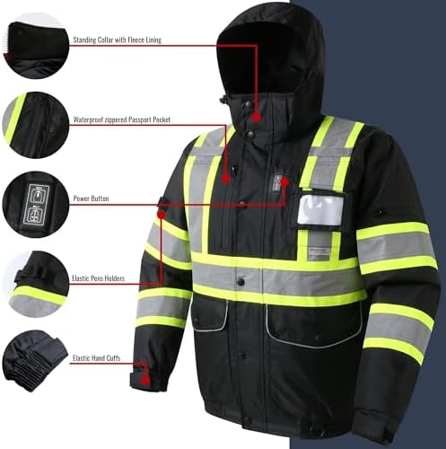 JKSafety Hi Vis Heated Jacket with 3M Reflective Tapes JK118A Black M