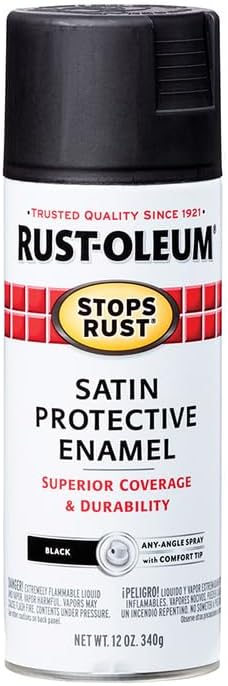 Rust-Oleum 7777830 Stops Rust Spray Paint, 12 oz, Satin Black