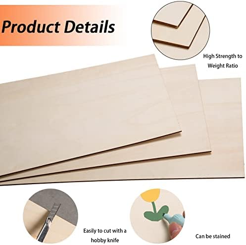 12 Pack Basswood Sheets for Crafts-12 x 20 x 1/8 Inch- 3mm Thick Plywood Sheets with Smooth Surfaces-Unfinished Rectangular Wood Boards for Laser Cutting, Wood Burning, Architectural Models, Staining