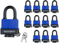 SEDORTI Colored Waterproof Padlocks, Blue-Covered Laminated Steel Lock, Same Color with Same Key, Keyed Alike Outdoor Locks, Can Be Used as Lockout Tagout Lock, Pack of 12
