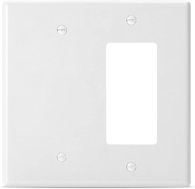 Bates Combination Wall Plate, Decorator/Blank, 2 Gang Switch Plate, White