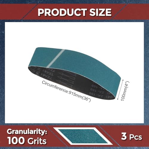 3 Pcs Sanding Belts 4 x 36 Inch 100 Grit Zirconia