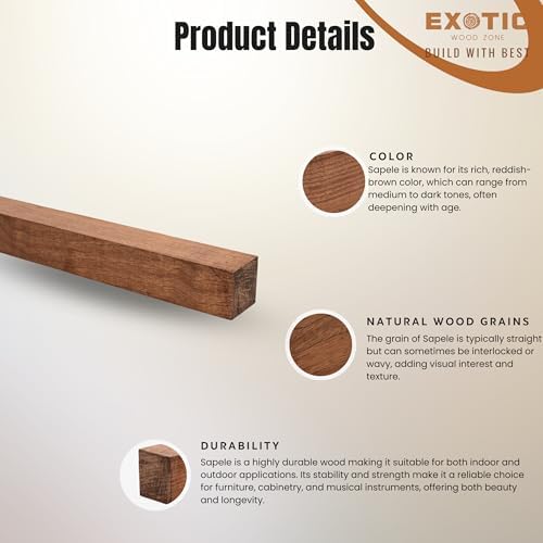 Exotic Wood Zone Sapele Turning Blank (2 pcs) - Kiln Dried Hardwood for Eco-Friendly Woodworking, Woodturning, Wood Lathe, Sustainable Wood, Woodcraft, DIY Projects (2" x 2" x 36")