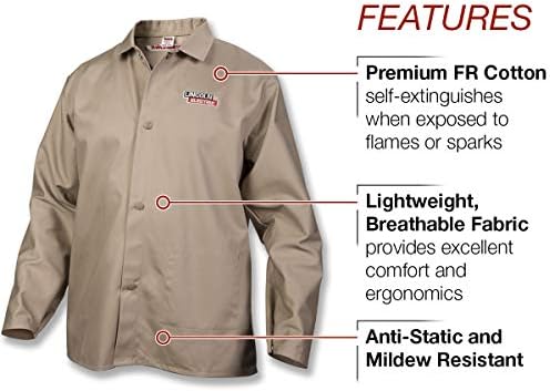 Lincoln Electric Premium Flame Resistant (FR) Cotton Welding Jacket | Comfortable | Khaki / Tan | XL | K3317-XL