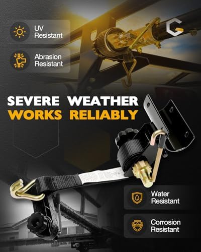 Ladder Rack Ratchet Straps with J-Hook (Pair), 2" Black Round Tube Mount