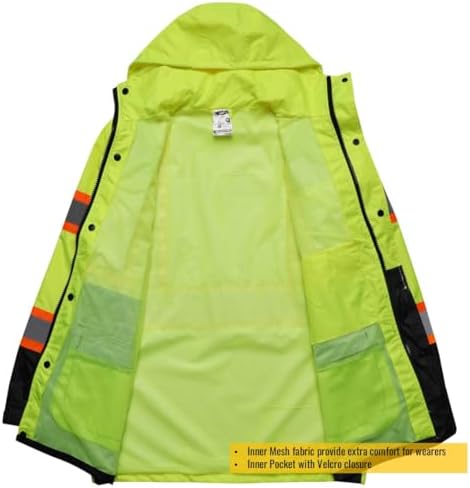 JKSafety Hi Vis Rain Jacket for Men Women Class 3 Rain Gear YBlack 3XL