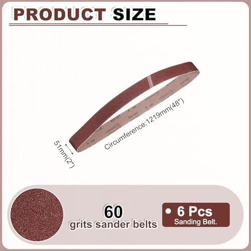 HARFINGTON 2 x 48 Inch Sanding Belts, 6 Pcs 60 Grit Aluminum Oxide