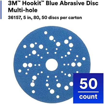 3M Hookit Blue Abrasive Discs 36157, 5 in, 80+ Grade, Pack of 50