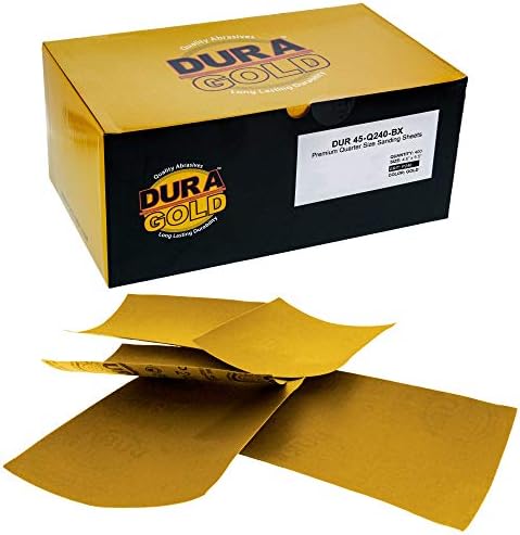 Dura-Gold Premium 1/4 Sheet Gold Sandpaper Sheets, 240 Grit (Box of 400)