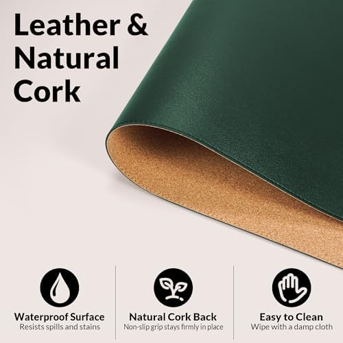 AFIING Cork Desk Mat, Dark Green, 23.6" x 13.7", Desk Pad Protector