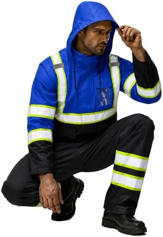 FATONE Rain Suits for Men Waterproof Reflective High Visibility Rain Gear Mens Heavy Duty, Hi Vis Rain Jacket & Pants with Black Bottom Class 3 ANSI/ISEA Compliant, Blue S/M