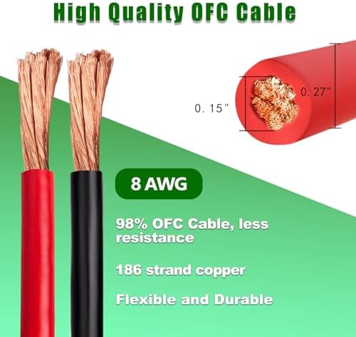 8 Gauge Battery Cable Copper Wire, 30FT Red + 30FT Black