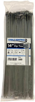 Kable Kontrol Cable Zip Ties, 14 Inch, 500 Pcs, 50lbs Test, Gray | Nylon Plastic, Self Locking, UL Listed, Indoor Use