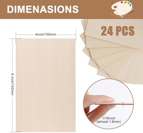 24Pack Basswood Sheets 4x6x1/16 Inch, Basswood for Laser Cutting & Engraving, Thin Plywood Wood Sheets Unfinished Wood for Crafts, DIY Architectural Models, Wood Burning and Painting.