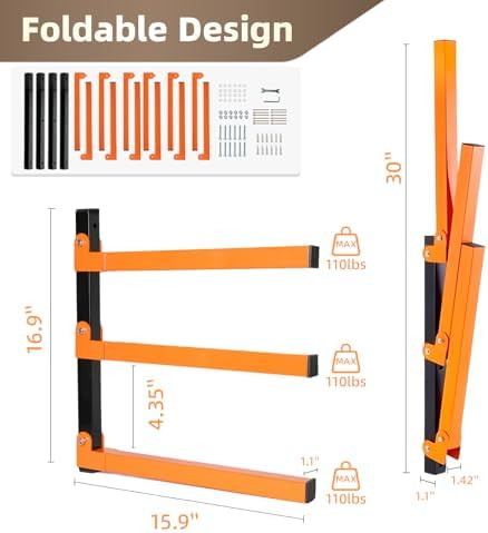 Wall Mounted Lumber Storage Rack and Wood Organizer with 6-Level Holds Up 1320 LBS, Heavy Duty Steel Shelf Brackets for Garages Workshops & Outdoor Sheds, Space Saving Metal Wall Rack