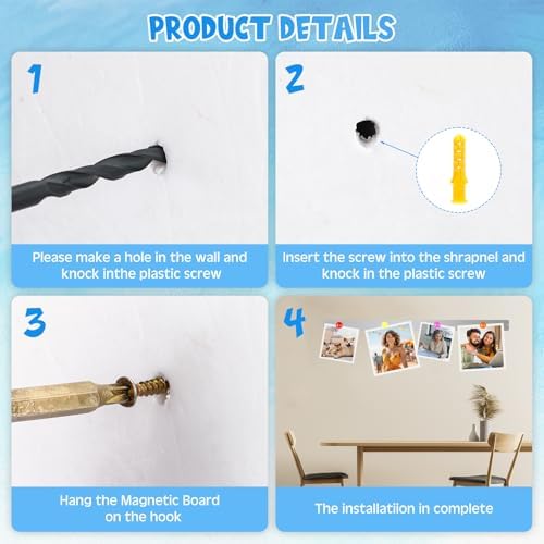 Mooliwe 2 Pcs 48 x 2 Frameless Magnetic Bulletin Board Strip for Wall Stainless Iron Metal Bulletin Bar Board Memo Strip with 16 Magnets 4 Nails 4 Wall Anchors for School Office Home