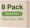 8 Pack Maple Plywood Sheets, 12 x 12 x 1/8 Inch, 3mm Plywood for Laser Cutting, Thin Unfinished Wood Sheets for Architectural Models, Wood Burning and DIY Crafts