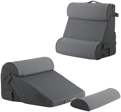 Bedluxe Adjustable 4pcs Bed Wedge Pillow Set, Memory Foam Wedge Pillow Post Surgery for Back, Neck, Leg Pain Relief, Pillow Wedge for Sleeping, Sitting up in Bed, Acid Reflux and GERD, Dark Grey