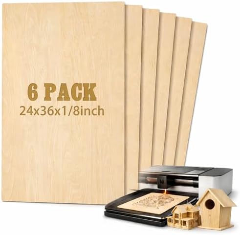 Juexica 6 Pcs 24" X 36"X 1/8" Basswood Plywood Sheets for Laser Cutting