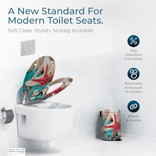 Sanilo Wooden Toilet Seat with Quick Release & Soft Close [ROUND] - Decorative & Slow Close Molded Wood Seat - With One Click for Easy Installation & Cleaning - With Adjustable Fit (Bath Salt)