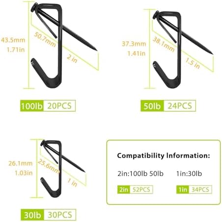 Picture Hanging Kit, Extra Thick, 100lb 50lb 30lb, Heavy Duty Plaster Wall and Drywall Large Hangers and Hooks Hardware for Painting and Frame to Hang on, 160pcs Black with Nails