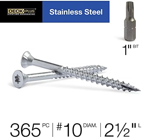 Deck Plus 2-1/2 Inch Epoxy Coated Exterior Wood and Fence Screws #10 x 2-1/2" Torx/Star Drive Included Coarse Thread, Outdoor Rust Resistant Decking Screw, Silver, 5lb Box, 365 Pieces | 48465
