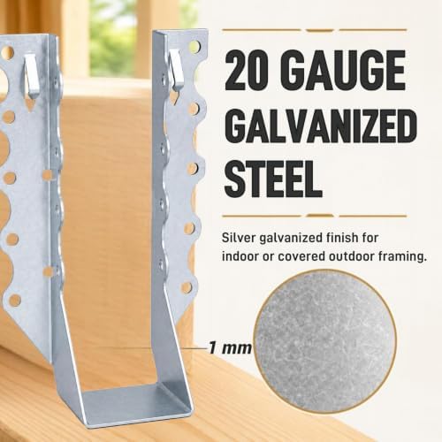 50 Pack 2x8 Joist Hangers, 20 Gauge Galvanized Wood Connectors
