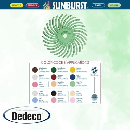 Dedeco Sunburst Radial Bristle Discs 48-Pack - 5/8" Curved Knife-Edge - Light Green 14000 Grit (Ultra-Fine, 1 Micron) - Aluminum Oxide for Polishing & Finishing