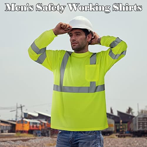 Amylove 4 Pcs Long Sleeve High Visibility Safety Shirts, L, Yellow