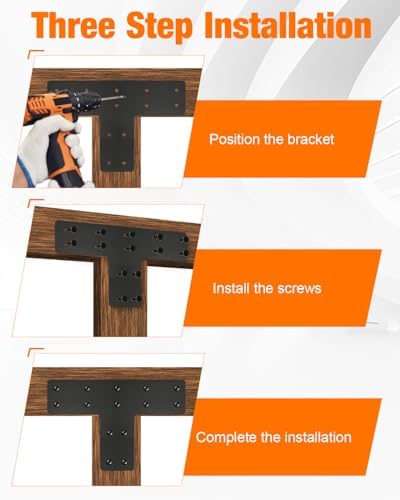 6 Pack 12"x8" T Post Timber Frame Brackets, T Flat Mending Plate