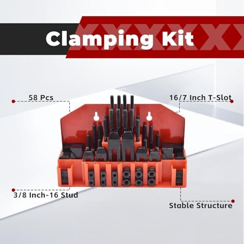 findmall 58 Pcs Pro-Series 7/16" T-Slot 3/8"-16 Stud Clamping Kit Hardened Hold Down Clamping Kit Fit for Bridgeport Mill