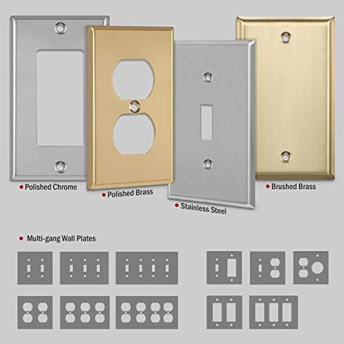 ENERLITES Toggle Light Switch Metal Midway Size Wall Plate, Corrosion Resistant, Mid-Size 1-Gang 4.88" x 3.11", UL Listed, 7711M, 430 Stainless Steel, Silver