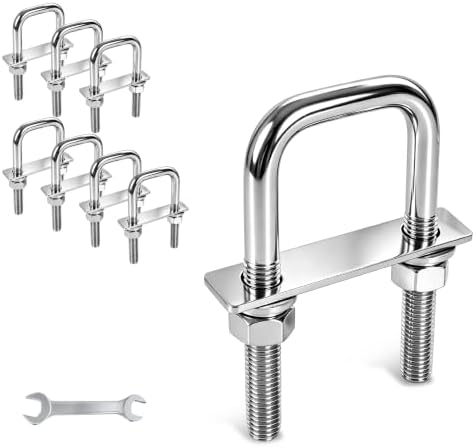 8 Pcs Heavy Duty M8 Square U Bolts Kit, 1 Inch Wide 304 Stainless Steel U-Bolt with Frame Plates and Washers, Marine Grade U Bolt M8 x 25mm W x 70mm L Trailer Axle Clamp