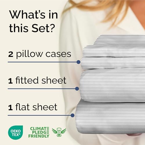 Cal King 4 Piece Striped Sheet Set - Breathable & Cooling - Fine Lines