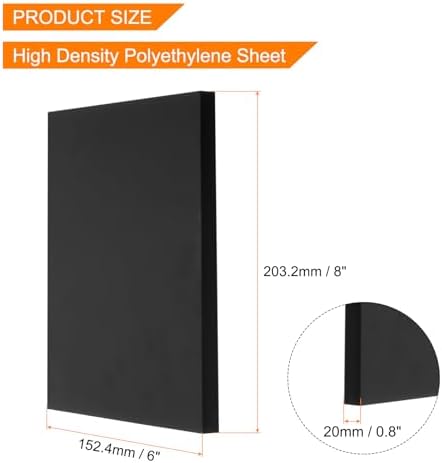 MECCANIXITY UHMW Sheet Ultra High Molecular Weight Polyethylene Sheet, 3/4" Thick Hard HDPE Plastic Sheet Board for DIY Craft 6" x 8" Black