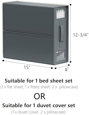 SUOCO SheetCube Bed Sheet Organizers and Storage 6 Pack, Foldable Linen Closet Organizer with Window and Label, Bedding Folder Storage Box Container for Blanket, Duvet Cover Set, Bed Sheet Set - Grey