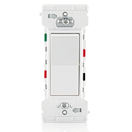 Leviton Lever Edge 15 Amp 3-Way Rocker Switch, E5603-MW, White | (Pack of 40)