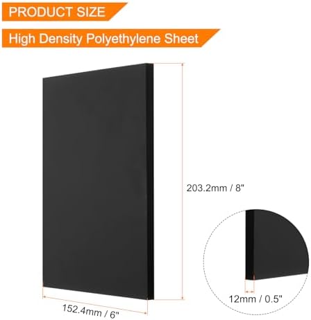 MECCANIXITY UHMW Sheet Ultra High Molecular Weight Polyethylene Sheet, 1/2" Thick Hard HDPE Plastic Sheet Board for DIY Craft 6" x 8" Black