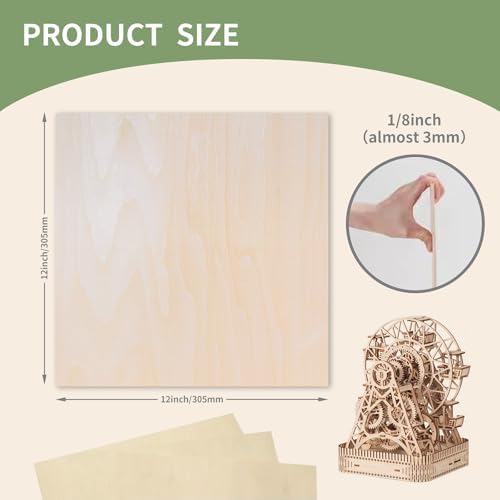 48 Pack Basswood Sheets,12 x 12 x 1/8 Inch,3mm Basswood Plywood Sheets with Smooth Surfaces, Unfinished Wood for Laser Cutting, Wood Burning,Drawing, Architectural Models and DIY Wood Crafts(48)