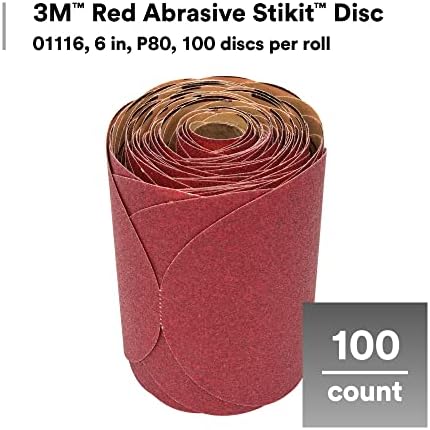 3M Red Abrasive Stikit Disc, 01111, 6 in, P220 grade, 100 discs per roll