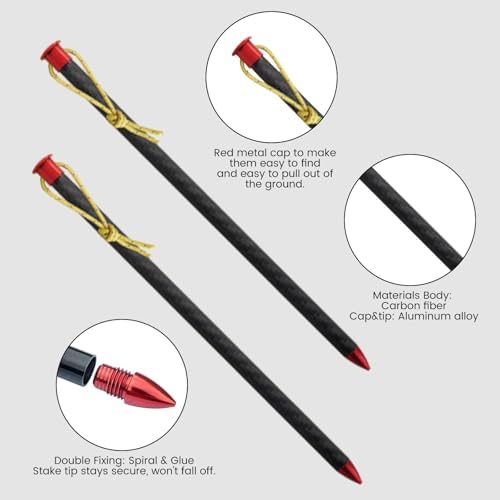 10 Pack Camping Tent Stakes, 6/7.9 Inch Non-Rust Ground Pegs Ultralight Carbon Canopy Spikes Lightweight Anchors Used on Rocks Ideal Camp Nails for Camping, Trampolines, Sheds, Backyard, Swing Sets