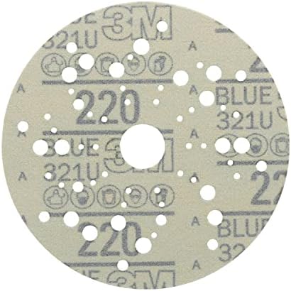 3M Hookit Blue Abrasive Disc, 321U, 36162, 5 in, 220+ Grade, Multi-Hole