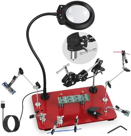 Soldering Helping Hands, NEWACALOX Third Hand Magnetic Helping Tool with 4 Soldering Helping Arms & Big PCB clamp Holder & 4 Upgrade PCB Holder Pillars, Waterproof Solder Clamp Station