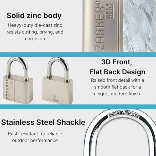J45 keyed Padlock, Heavy Duty Stainless Steel Shackle Lock, Waterproof and Rustproof Storage, Warehouses, Garage, Outdoors, 1-Pack