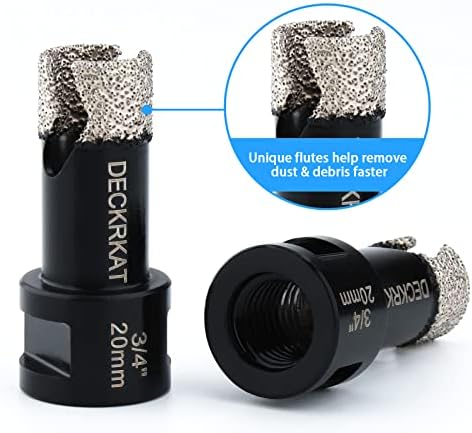 3/4” Diamond Hole Saw with Slots 20mm Vacuum Brazed Tile Hole Saw for Porcelain Granite Brick Concrete with 5/8-11 Thread to 3/8” Hex Shank Adapter Fit Both Angle Grinders & Electric Drills