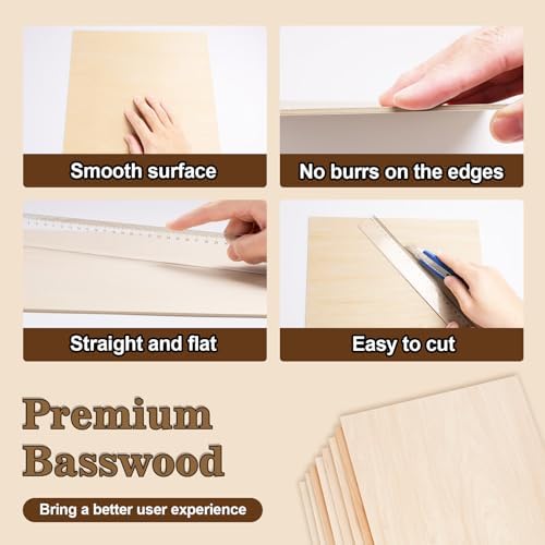 50 Pack Basswood Sheets for Laser Cutting, 12 x 12 x 1/8 Inch, Unfinished Squares Wood Sheets for Crafts - Smooth Surface Plywood for Wood Burning, Engraving, Architectural Models, Painting & Staining