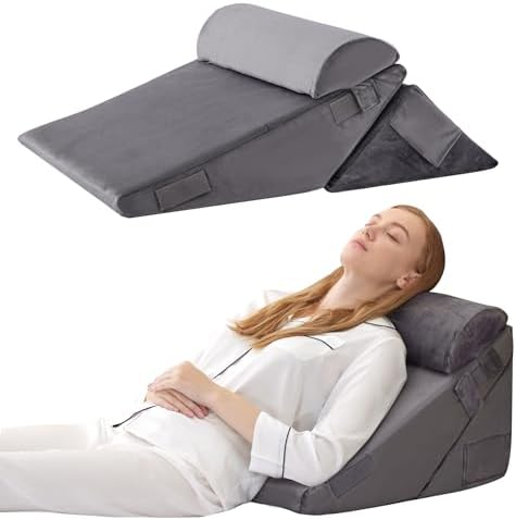 Bedluxe Wedge Pillow Set for After Surgery, Orthopedic Bed Wedge, Velvet